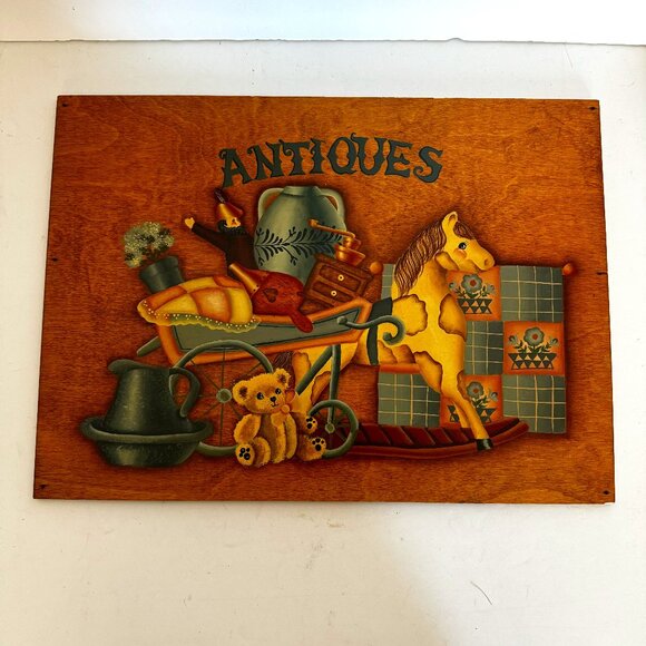 Wood Rectangular "Antiques" Sign Wall Plaque Home & Business Decor Country Style - Picture 1 of 12